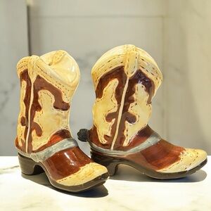 Vintage Ceramic Cowboy Boot Salt and Pepper Shakers